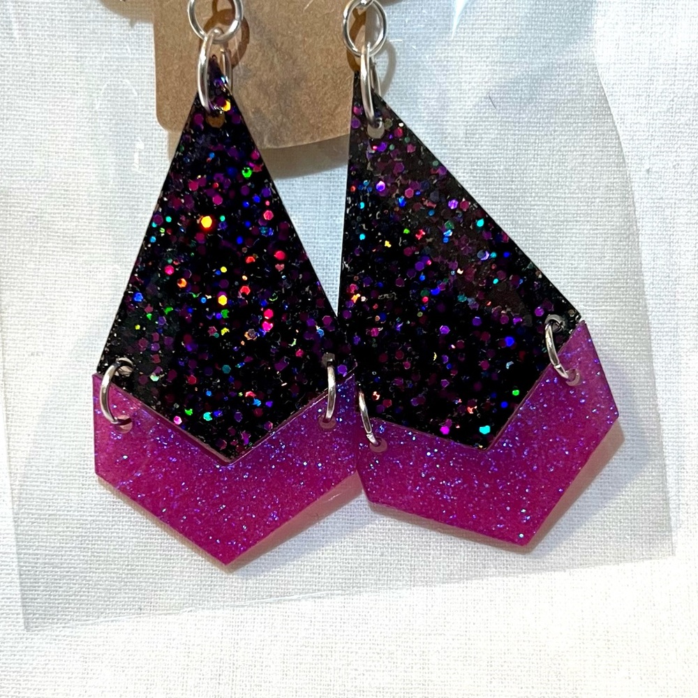 Hand made resin and glitter earrings